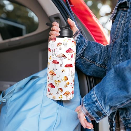 32oz Mushroom Stainless Insulated Aater Water Bottle with Straw,Mushroom Gym Hiking Sports Coffee Mug Cup Water Bottles,Mushroom Themed Gifts for Women,Mushroom Decor Stuff Accessories - Image 7