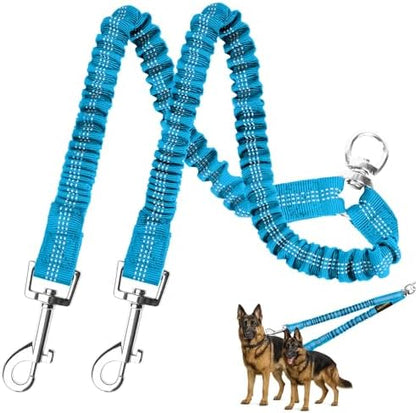 MingXpet 2 Dog Leash, Dog Leash for 2 Dogs, 360° Swivel No Tangle Double Walking Training Leashes for Large Dogs that Pull, Comfortable Shock Absorbing Reflective Bungee, Blue by MingXpets
