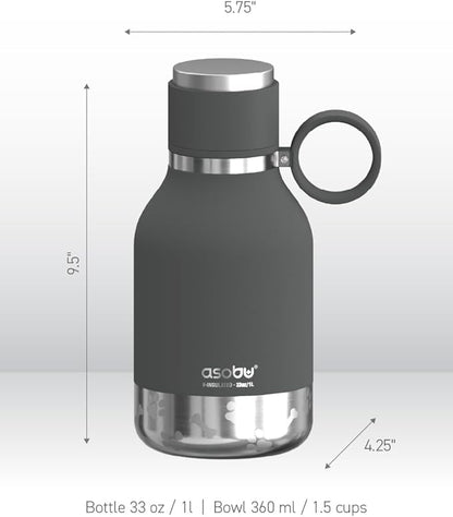 Asobu Dog Bowl Attached to Stainless Steel Insulated Travel Bottle for Human 37oz/1.1 Liter with Detachable Dog Bowl (Smoke)