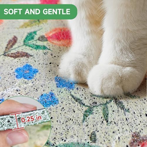 Cat Litter Mat, 35" x 23" Litter Box mat, Upgrade Non-Slip Kitty Litter mat, Traps 100% Litter, Soft on Kitty Paws, Easy Clean for Scatter Control, Bohe cat Food mat, Urine Waterproof - Image 6