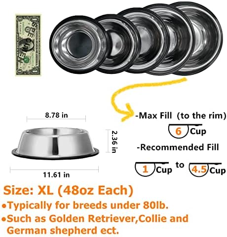 2 Pack Stainless Steel Dog Bowls with Rubber Bottom, Non Skid Non Spill Heavy Duty Premium Quality Pets Feeder Bowls for Dogs and Cats and More (6Cup / 48oz) - Image 3