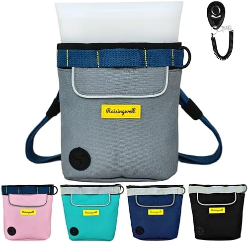 Raisingwell Dog Treat Pouch for Pet Walking and Training with Clicker 2 Cup Silicone Bag Small Fanny Pack Holder for Puppy Snack Dispenser Kit for Leash and Outdoor Use (Gray) by Raisingwell