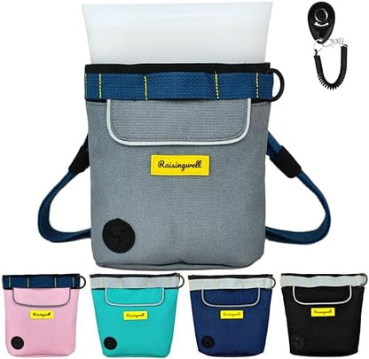 Raisingwell Dog Treat Pouch for Pet Walking and Training with Clicker 2 Cup Silicone Bag Small Fanny Pack Holder for Puppy Snack Dispenser Kit for Leash and Outdoor Use (Gray) by Raisingwell