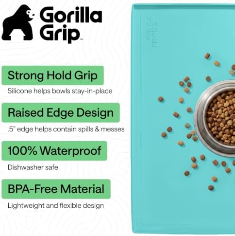 GORILLA GRIP Waterproof Dog Food Mat, Pet Feeding Placemat, 16x10 Turquoise - Image 2