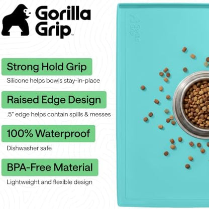 GORILLA GRIP Waterproof Dog Food Mat, Pet Feeding Placemat, 28x18 Turquoise - Image 2