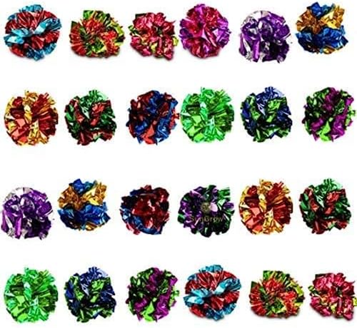 SunGrow 24 Pcs Cat Mylar Crinkle Balls, 2" for Exercise to Keep Fit, Lightweight, Multicolor Shiny Foil with Crinkly Sound for Indoor Pet Cat, Kitten - Image 2