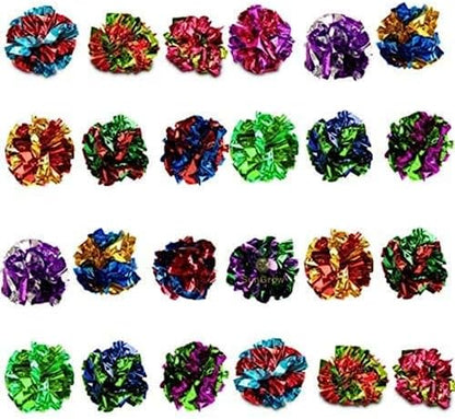 SunGrow 24 Pcs Cat Mylar Crinkle Balls, 2" for Exercise to Keep Fit, Lightweight, Multicolor Shiny Foil with Crinkly Sound for Indoor Pet Cat, Kitten - Image 2