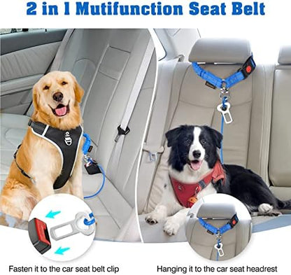 Chew Proof Dog Car Seat Belt, 2 in 1 Steel Cable Dog Car Accessories Headrest Restraint Doggie Car Seatbelt for Medium Large Dogs Chewer Heavy Duty Doggie Seatbelts for Cars Swivel Attach - Image 3