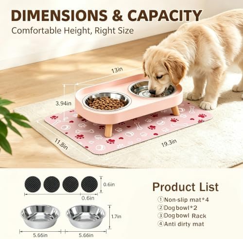 Elevated Dog Bowls with Mat, 2 Stainless Steel for Small Dogs Under 25 Lb - Image 3
