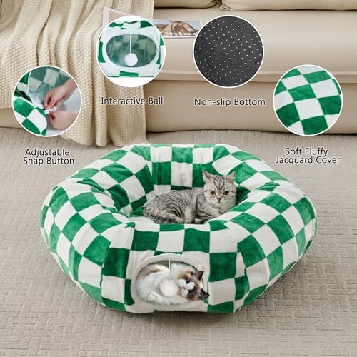 Cute Round Cat Tunnel for Indoor Cats, Green/White - Image 3
