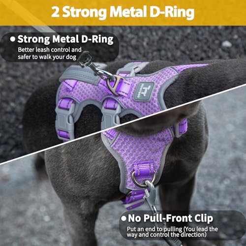 Huntboo Escape Proof Dog Harness,Secure Dog Harness No Escape,Fully Reflective Harness with Handle,Breathable,Durable,Adjustable Vest for Small Dogs Walking,Training & Running Gear(Lavender Purple,XS) - Image 4
