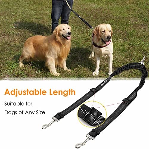 AUTOWT Double Dog Leash, No Tangle 360°Swivel Rotation Reflective Lead Attachment Adjustable Length Dual Two Dogs Lead Splitter, Comfortable Shock Absorbing Walking Training for 2 Dogs - Image 2