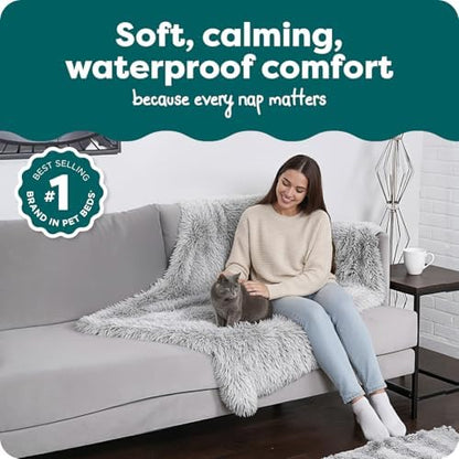 Furhaven Waterproof Throw Blanket for Dogs & Indoor Cats, Washable - Shaggy Plush Calming Long Faux Fur & Velvet Dog Blanket - Mist Gray, Large - Image 3