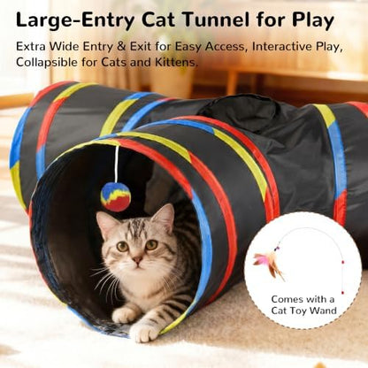 Tempcore Cat Tunnel, 3-Way Collapsible Toy for Indoor Cats, Black & Rainbow - Image 3