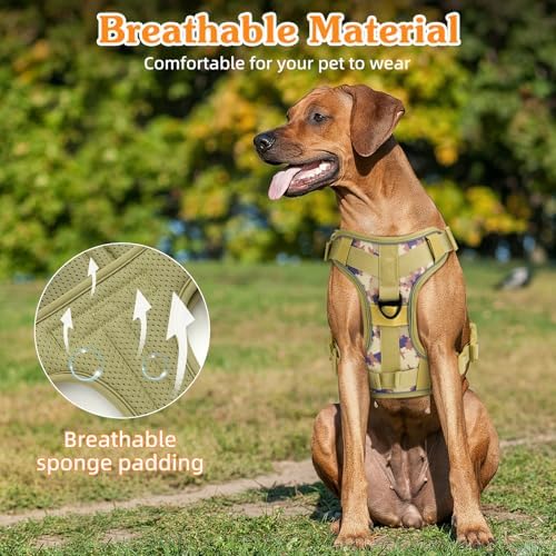 VavoPaw Heavy Duty Tactical Dog Harness for Large Dogs, No Pull Adjustable Pet Harness Reflective Service Training Easy Control Pet Vest Military K9 Working Dog Harnesses, Desert Camouflage, L - Image 3