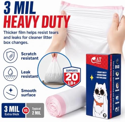 Litter Box Liners Jumbo, 20 Count Cat Box Liners, Durability, Thickness,Handy Drawstring, Leak-Proof (2 Boxes/20 Count, Unscented) - Image 5