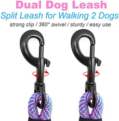 Double Dog Leash Coupler, Heavy Duty Extension Rope for Two Dogs, No Tangle 1/2" Thick Dual Dog Lead Splitter for Large Medium Dogs Over 40 lbs (33"- Pinkblue) - Image 5