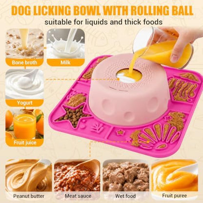 Slow Feeder Dog Bowl with Rolling Ball, 2 in 1 Dog Lick Bowl with Mat - Image 4