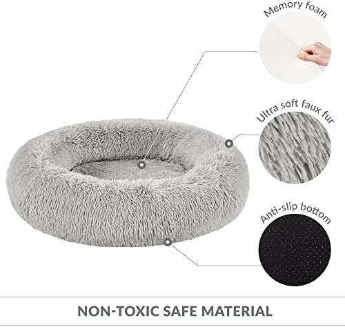 Friends Forever Serena Donut Memory Foam Orthopedic Dog Bed, Soft Faux Fur Oval Cat Couch For Indoor Pet, Fluffy Calming Plush Shag, Round Raised Bolster Cushion, Machine Washable Cuddler, Grey - Image 7
