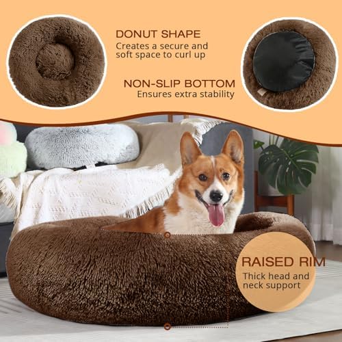 JOLLYVOGUE Dog Bed, Calming Anti-Anxiety Large Dog Bed, Fluffy Donut Cushion for Medium and Large Pets (27") - Image 5