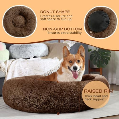 JOLLYVOGUE Dog Bed, Calming Anti-Anxiety Large Dog Bed, Fluffy Donut Cushion for Medium and Large Pets (27") - Image 5
