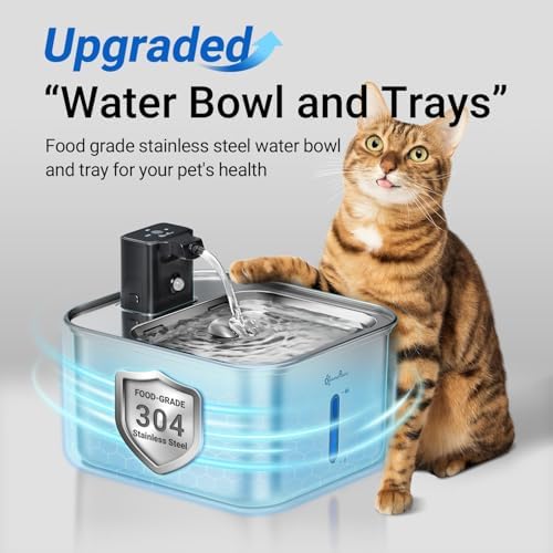 DownyPaws Cat Water Fountain Stainless Steel Wireless, Metal & 6 Filters - Image 2