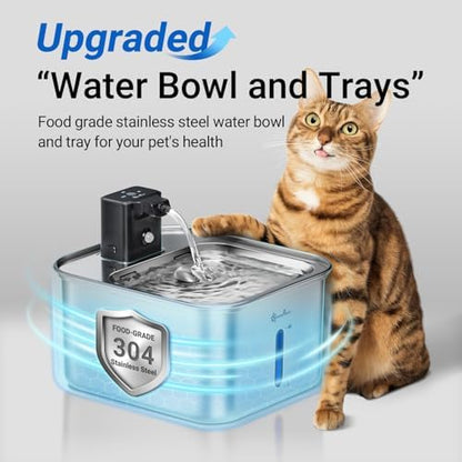 DownyPaws Cat Water Fountain Stainless Steel Wireless, Metal & 6 Filters - Image 2