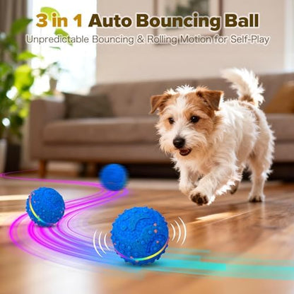 Interactive Dog Toys Ball, Self-Rolling & Bouncing Ball with RGB Colorful Lights to Keep Them Busy, 3-in-1 Interactive Mode, E-TPU Material, Type-C Charging, Moving Dog Toy for Dogs Puppies (Blue) - Image 2