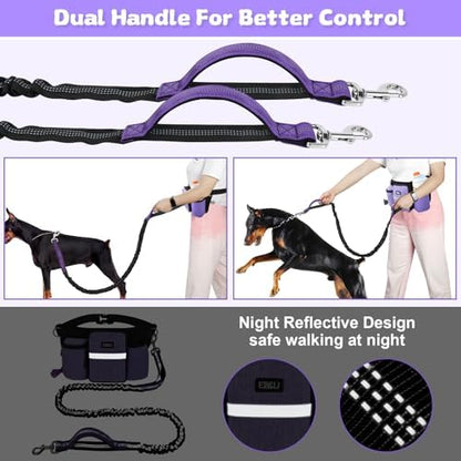 ETACCU Heavy Duty Hands Free Dog Leash with Zipper Pouch Waist Belt for Large Medium Dogs for Running, Walking, Jogging and Hiking, Dual Padded Handles and Durable Bungee (1 Dog Purple) - Image 5