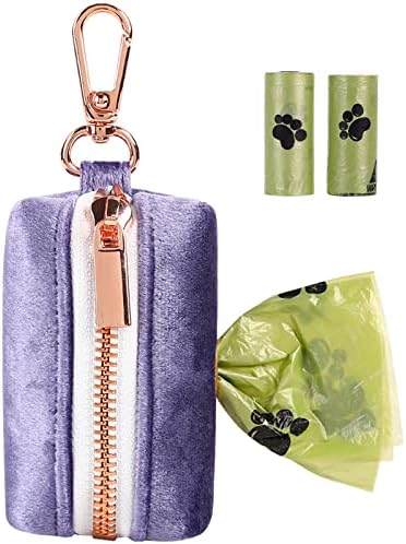 ARING PET Dog Waste Bag Dispenser, Velvet Doggy Poop Bags Holders Attach to Any Leashes, Purple Portable Washable Pet Waste Pouch Dispenser with Metal Zipper by ARINGPET