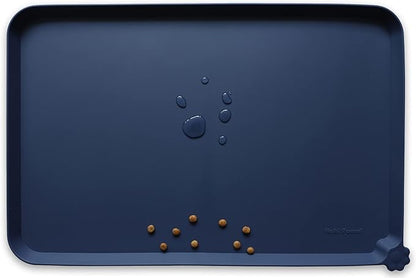 Hoki Found XX-Large Silicone Pet Food Mats Tray - Non Slip Pet Dog Cat Bowl Mats Placemat - Dog Pet Cat Feeding Mat - Waterproof Dog Cat Food Mats -Pet Water Mats for Carpet - French Navy