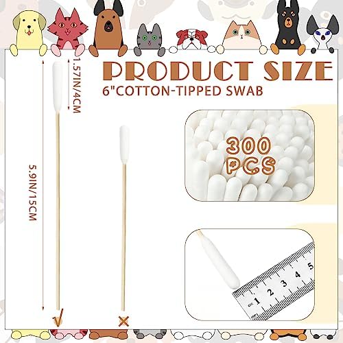 Sweetude 500 Pcs 6 Inch Dog Ear Cotton Swabs Long Cotton Swabs Pet Cotton Swabs Pets Ear Cleaner Swabs with Long Bamboo Handle for Dogs Cats Ear Cleaning Supply for Puppies and Pets - Image 2