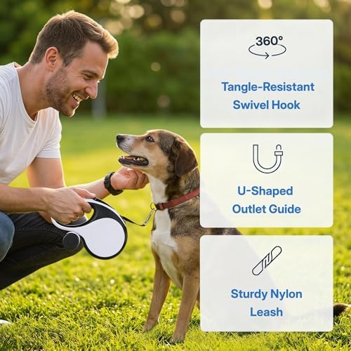26ft Retractable Dog Leash Durable for Dog up to 110lbs, White - Image 6