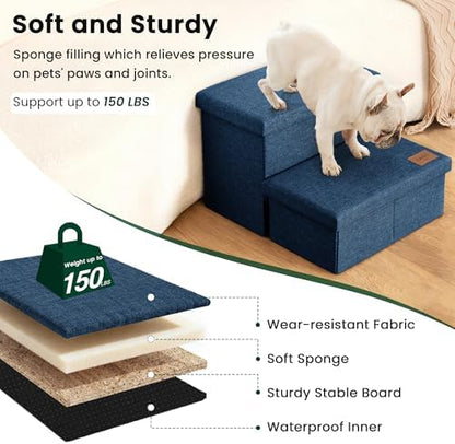 Love's cabin Dog Stairs for High Bed, Foldable Pet Stairs for Small Medium or Large Dogs Puppy with Storage for Bed or Couch, Cat Dog Steps Ramp with Zip up to 200 lbs, Navy Blue, 2 Steps - Image 4