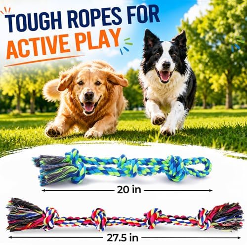 Tough Dog Rope Toys for Aggressive Chewers, Tough Tug of War Dog Toys for Large, Medium & Small Dogs – 5 Pack Including 2 Ropes & 3 Supplies - Image 3