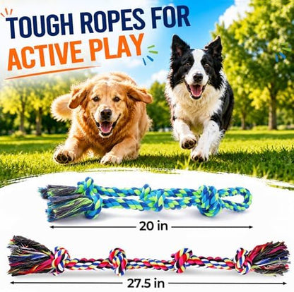 Tough Dog Rope Toys for Aggressive Chewers, Tough Tug of War Dog Toys for Large, Medium & Small Dogs – 5 Pack Including 2 Ropes & 3 Supplies - Image 3