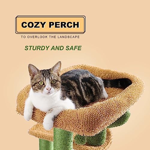 MUTTROS Cactus Cat Tree, Multi-Level Cat Tower with Large Metal Carpet Hammock, Cat Scratching Post for Indoor Cats with Condo & Replaceable Toy Ball, Green - Image 2
