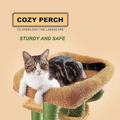 MUTTROS Cactus Cat Tree, Multi-Level Cat Tower with Large Metal Carpet Hammock, Cat Scratching Post for Indoor Cats with Condo & Replaceable Toy Ball, Green - Image 2