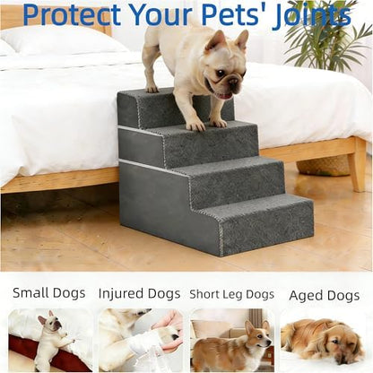 Simple Deluxe Dog Stairs for Small Dogs, 4-Step Dog Step for Puppy, Older Cat, Medium Pet Ramp for Sofa, Couch or Chair, Indoor Non-Slip Pet Ladder with High Density Foam, Gray - Image 2