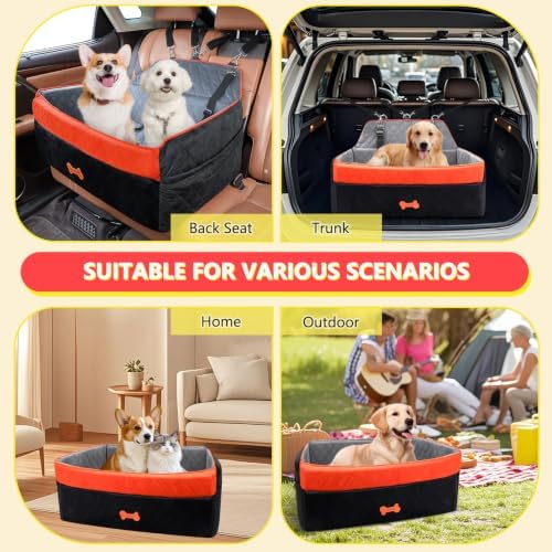 Dog Car Seat for Medium Large Dogs, Detachable Washable Dog Booster Seat with Memory Foam Cushion, Side Pockets, 2 Clip-On Safety Leashes Pet Car Seat for Dogs Up to 60 lbs-Black - Image 3