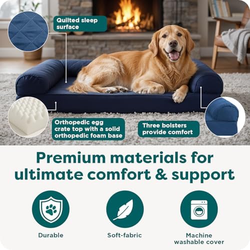 FurHaven Classic Sofa Orthopedic Dog Bed for Large Dogs with Egg Crate with a Solid Orthopedic Foam Base for Joint Support, Removable Washable Cover, Large, Quilted Sofa, Navy (Blue) - Image 5
