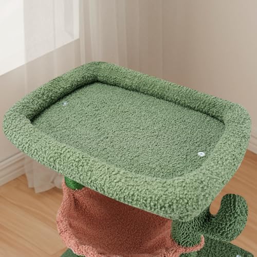 AIWIKIDE 37.4" Cactus Cat Tree Tower with Twin Cat Condos for Indoor Cats, All-in-One Activity Center with Cat Scratching Post Cozy Sleeping Perch Hammock and Toy Balls,Green - Image 3