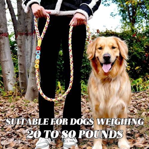 5FT Braided Cotton Rope Leash for Small, Medium and Large Dogs, Sunny Garden - Image 2