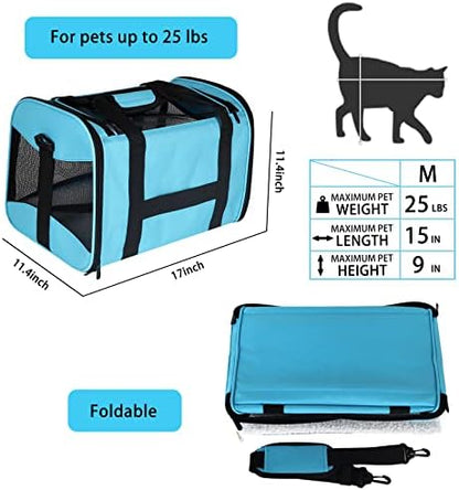Cat Carrying Case - Pet Carrier Airline Approved, Protable and Breathable Pet Travel Carrier Removable Fleece Pad, Collapsible Cat Carrier Dog Carrier for Medium Cats Small Cats Dogs(Medium, Blue) - Image 2