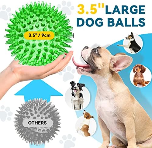 SHARLOVY 3.5” Large Dog Toys Ball, 6 Pack Squeaky Toys, Durable Spiky Ball - Image 2