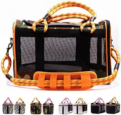 Buddy's Best Airline Approved Pet Carrier – Army Camo & Orange for Dog or Cat, Fits Under Seat, TSA Compliant, Ventilated Mesh Design w/Waterproof Base & Reflective Strips by Buddysbest