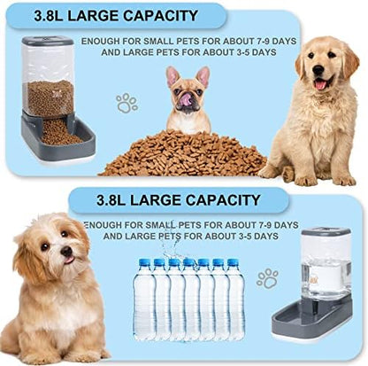 Elevon Automatic Cat Feeder, Gravity Food and Water Dispenser Bowl Set for Small Medium Dogs Animals, Pet Feeder Dispenser Storage Food, 3.8L Large Capacity, Gray - Image 5
