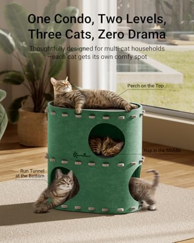 DownyPaws Cat House for Indoor Cats, 2-Storey Cat Bed Cave, Forest - Image 2