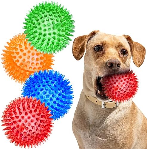 SHARLOVY 3'' Squeaky Balls for Small Dogs, 4 Spiky Dog Balls for Teething by SHARLOVY