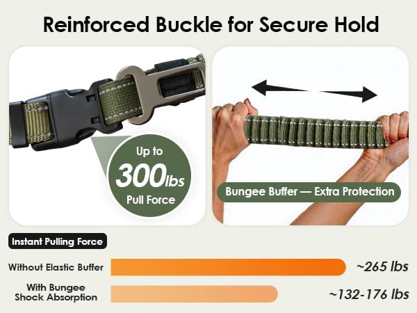 6-in-1 Hands-Free Dog Leash, Waist & Crossbody Bungee Lead with Dual Padded Handles, Bungee Shock Absorbing, Seat Belt Buckle, Reflective for Small Medium Large Dogs, Green